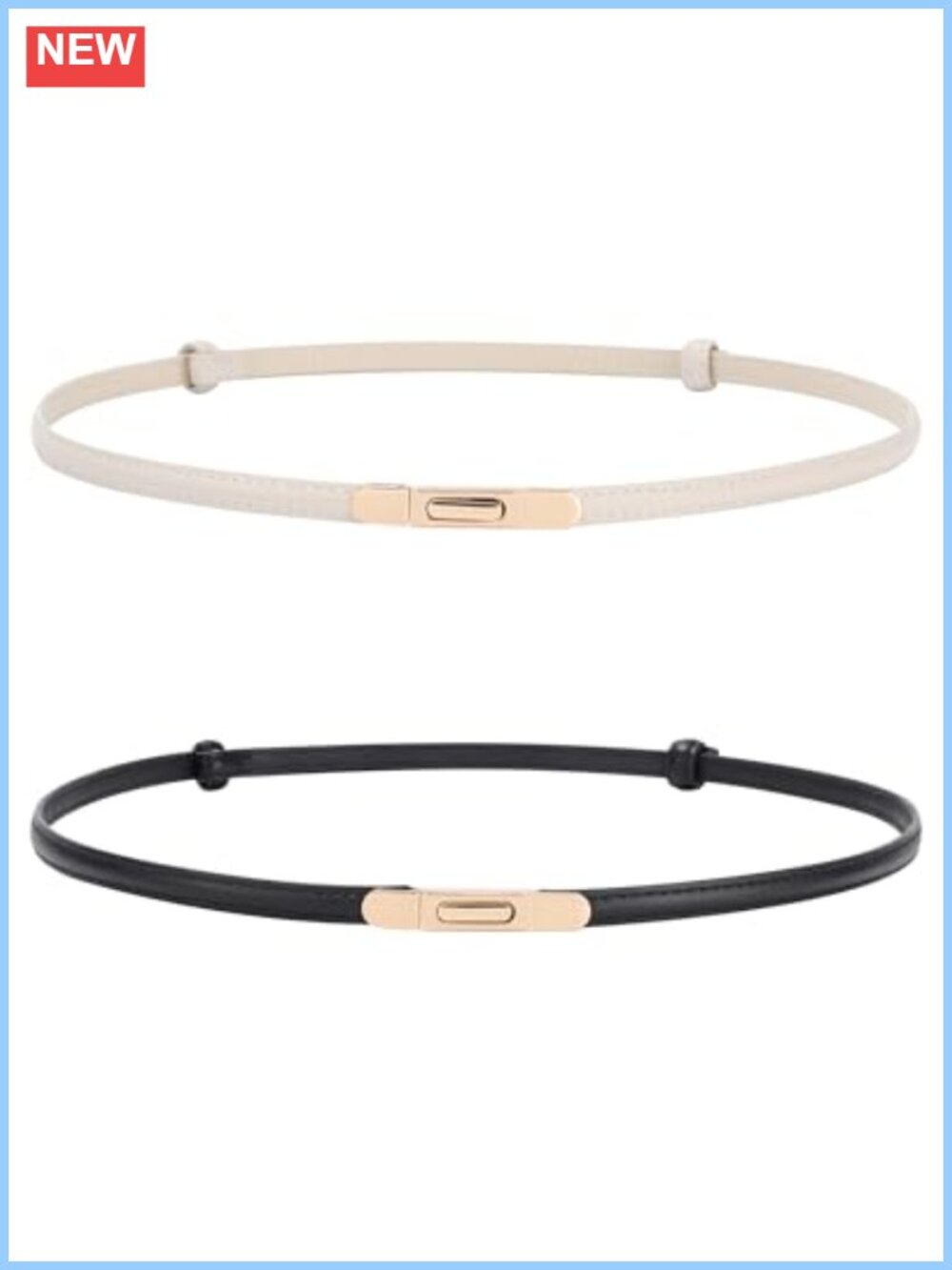 Skinny PU Leather Belt Set with Gold Buckle Adjustable Thin Waist